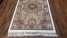 Persian Design Silk Accent Rug, Dome Medallion, Allover Pattern Oriental Carpet, Small Silk Rug, Cream, Ivory, Bamboo Silk, 2' 8" x 4' 1" - Jewel Rugs