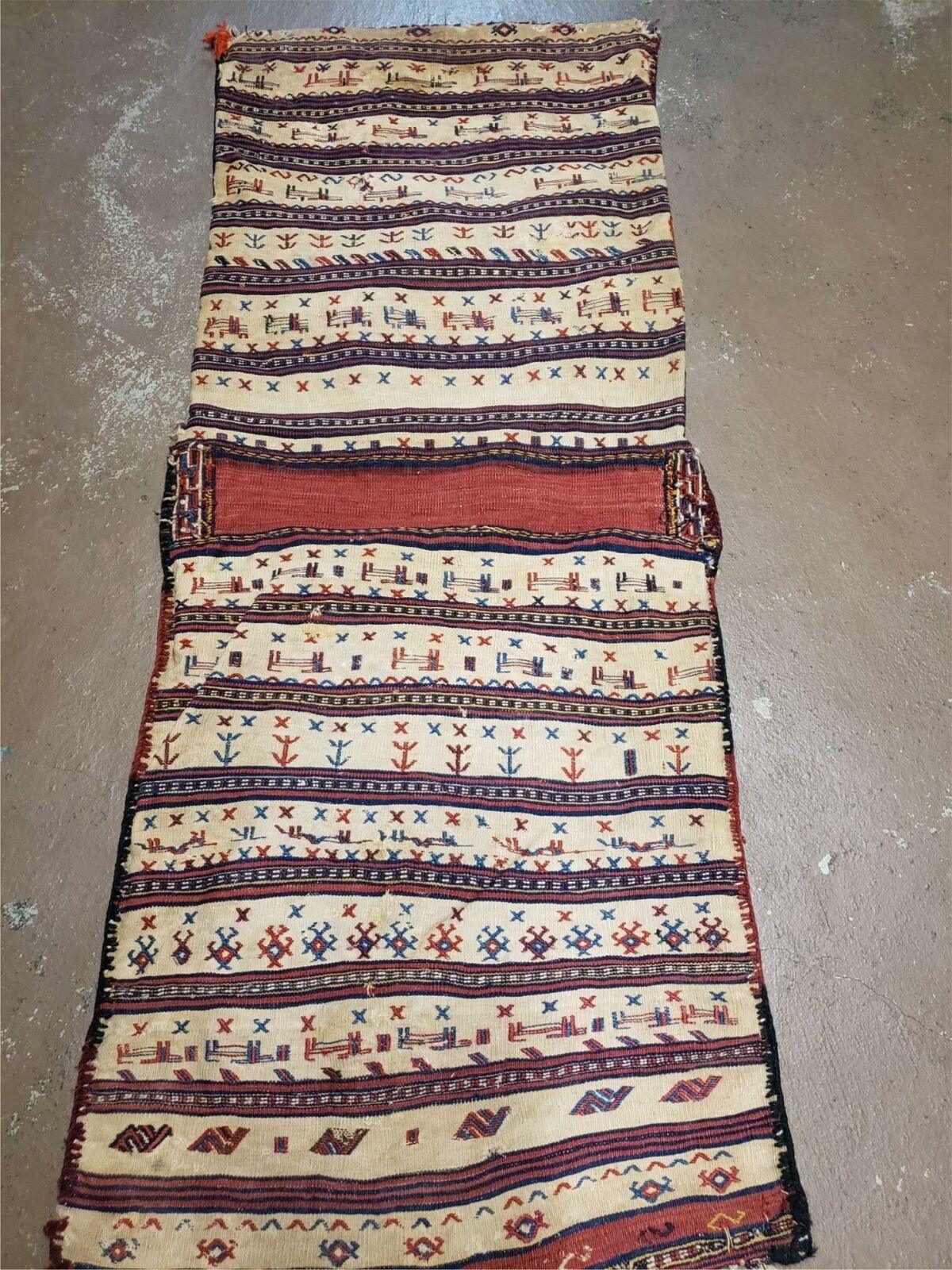 26" X 56" Antique Handmade Authentic Tribal Wool Rug Double Bag Tobreh - Jewel Rugs