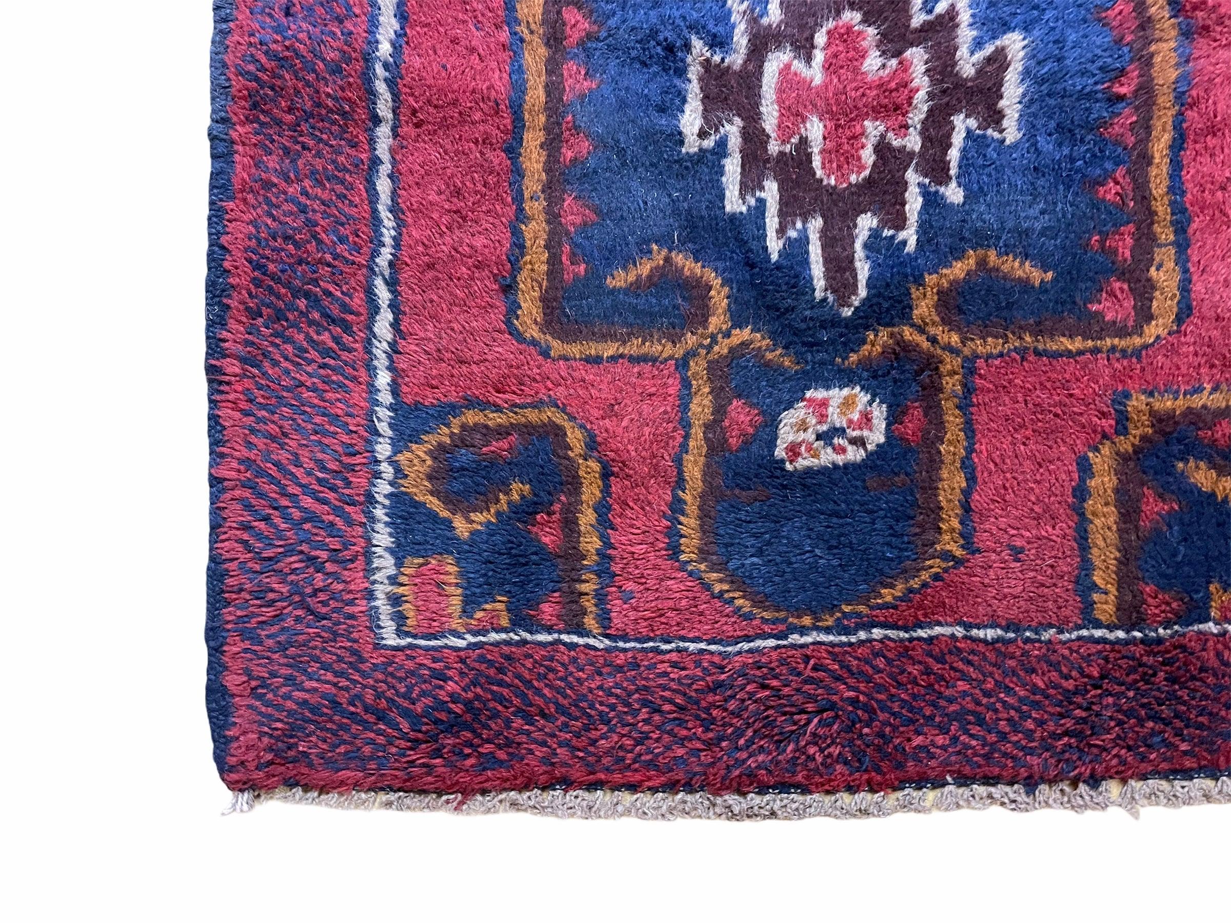 2' 8" X 4' 4" Vintage Handmade Tribal Wool Rug Balouchi Rug Afghan Rug Red Blue - Jewel Rugs