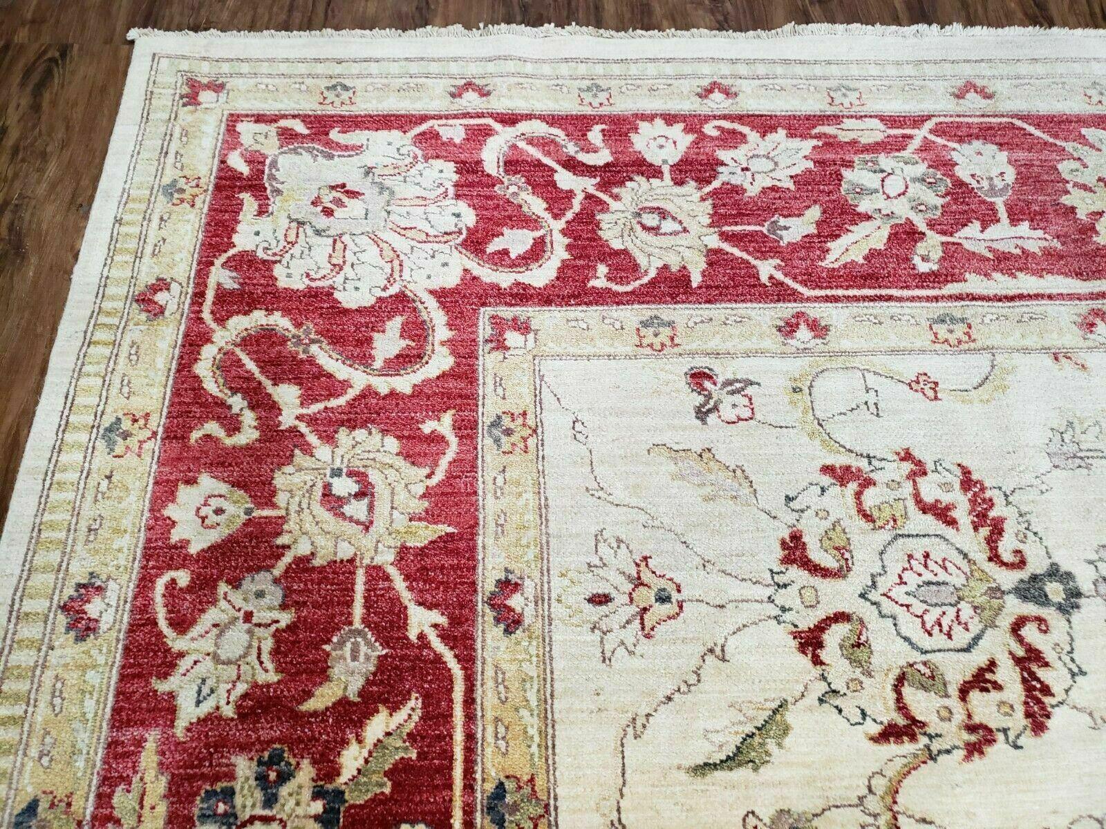 9' X 12' Handmade Pak Peshawar Oushak Wool Rug Oatmeal Beige Red Organic Nice - Jewel Rugs