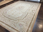 French Aubusson Design Rug 9x12, Savonnerie Flatweave Carpet, Beige, Very Elegant, Hand Woven, Wool, Large Room Sized Living Room Aubusson - Jewel Rugs