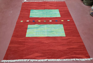 Red Turkish Kilim Rug, 5x7 - 6x8 Rugs, Red and Green Kilim Carpet, Kilim Area Rugs, Flatweave No Pile Rug, New Turkish Rug, Handmade Kilim - Jewel Rugs
