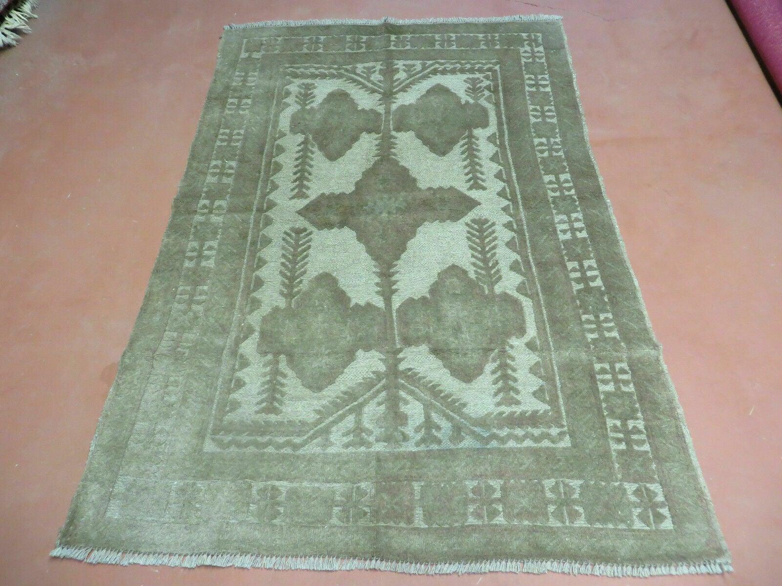 3.5' X 5' Vintage Afghan Handmade Wool Pile & Flat Weave Combination Veg Dyes - Jewel Rugs