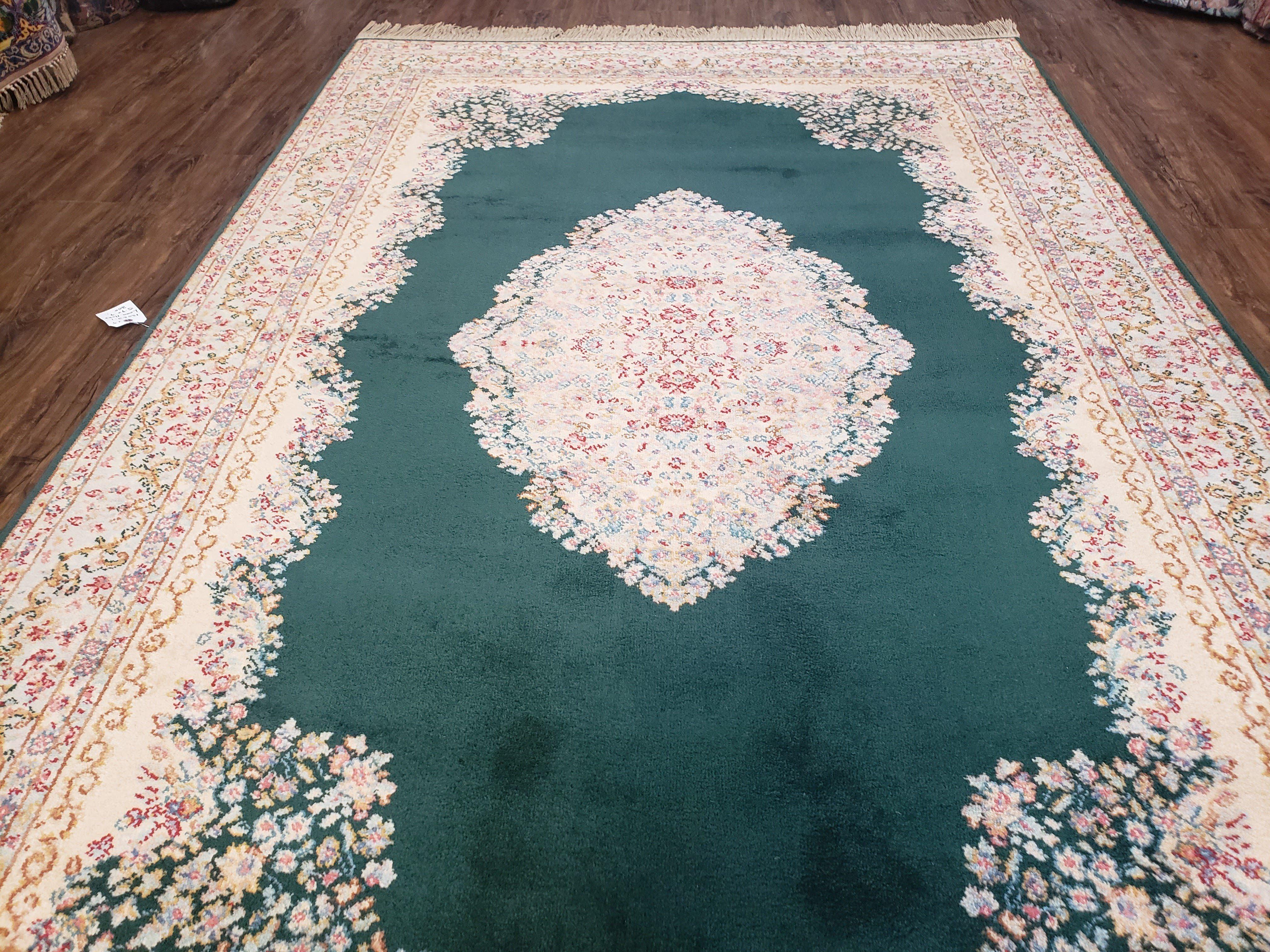 Karastan Green Kirman Medallion #753 Area Rug 5.9x9, Original Vintage Karastan, Discontinued Karastan Carpet, 6 x 9 Wool Karastan Rug - Jewel Rugs