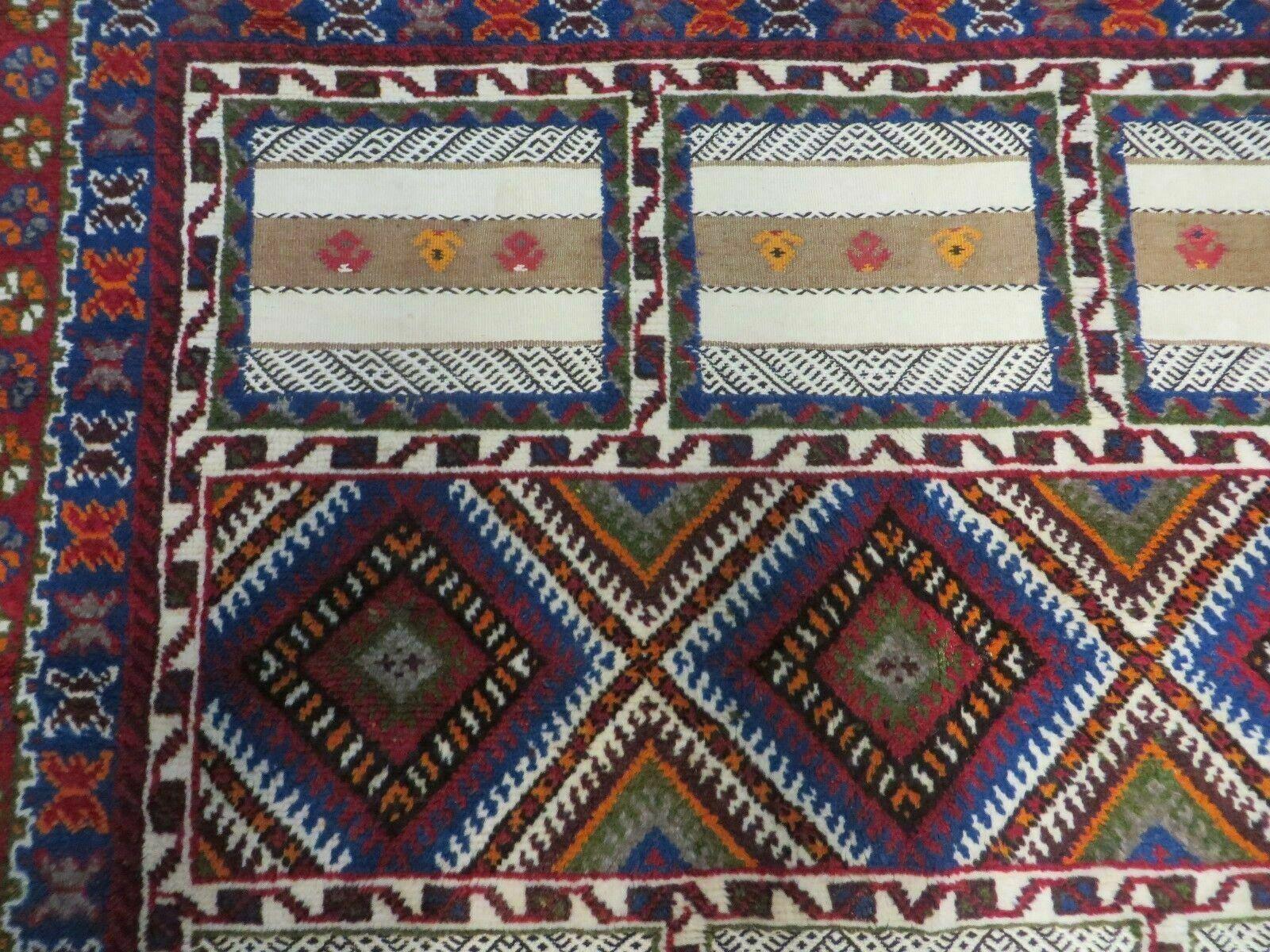 7x11 Moroccan Rug, Vintage Moroccan Carpet, Tribal Rug 7 x 11, Geometric Rug, Diamond Panels, Multicolor, Hand Knotted Wool Rug, Unique Rug - Jewel Rugs