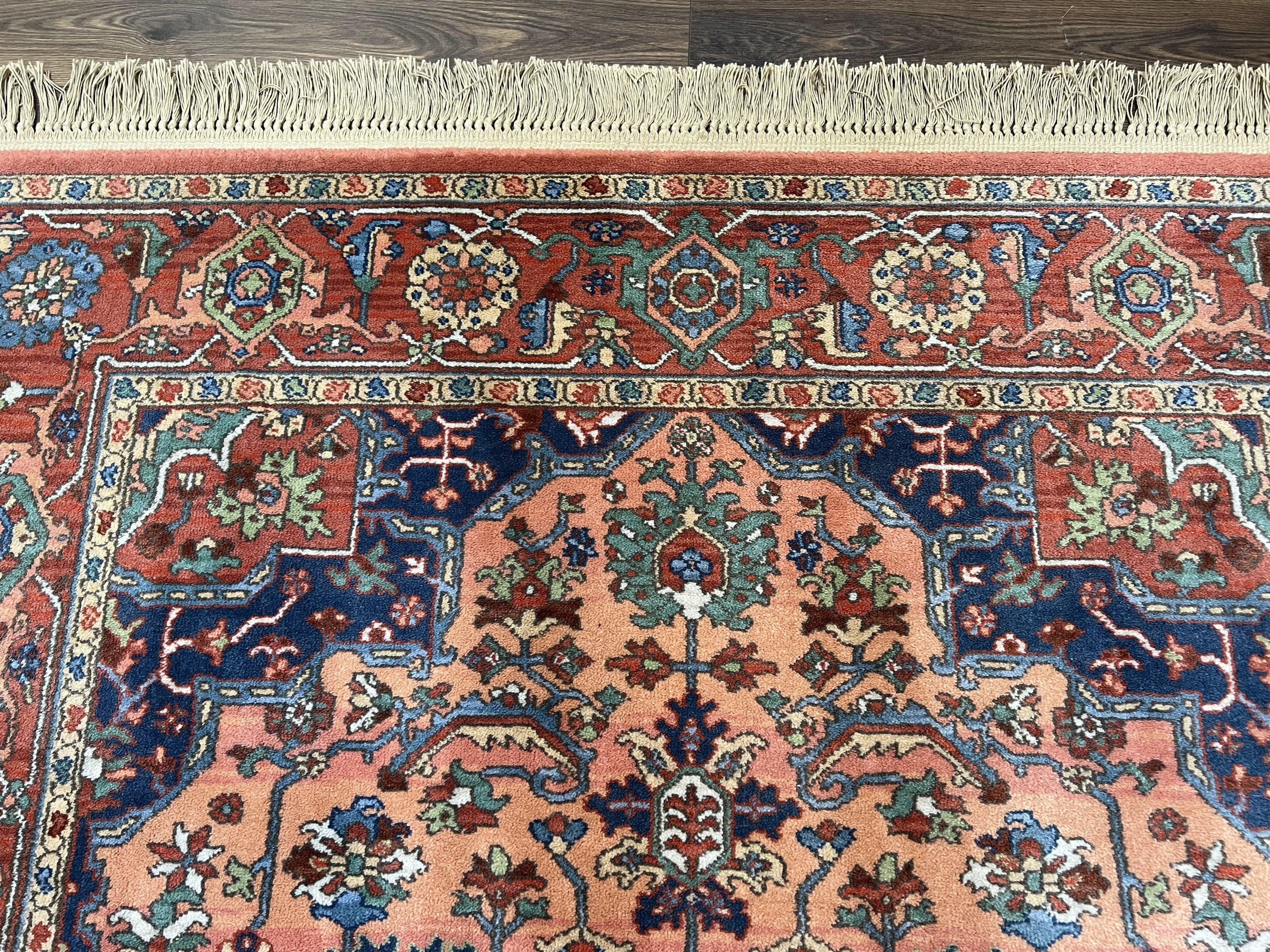 Karastan Medallion Serapi Rug #736, Wool Karastan Carpet 5.9 x 9, Discontinued Original 700 Series Karastan Area Rug 6x9 Vintage, Red Blue - Jewel Rugs