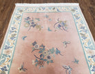 Chinese Carving Rug 3'9" x 5' 9", Vintage Handmade Art Deco Rug 90 Line Carpet, 4x6, Pink Cream Teal, Flowers Butterflies, Pretty, Soft Pile - Jewel Rugs