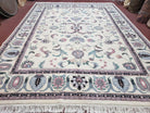 Ivory & Teal Indo Persian Area Rug 9x12, Wool Hand-Knotted Oriental Carpet, 9 x 12 Soft Traditional Living Room Rug, Dining Room Rug - Jewel Rugs