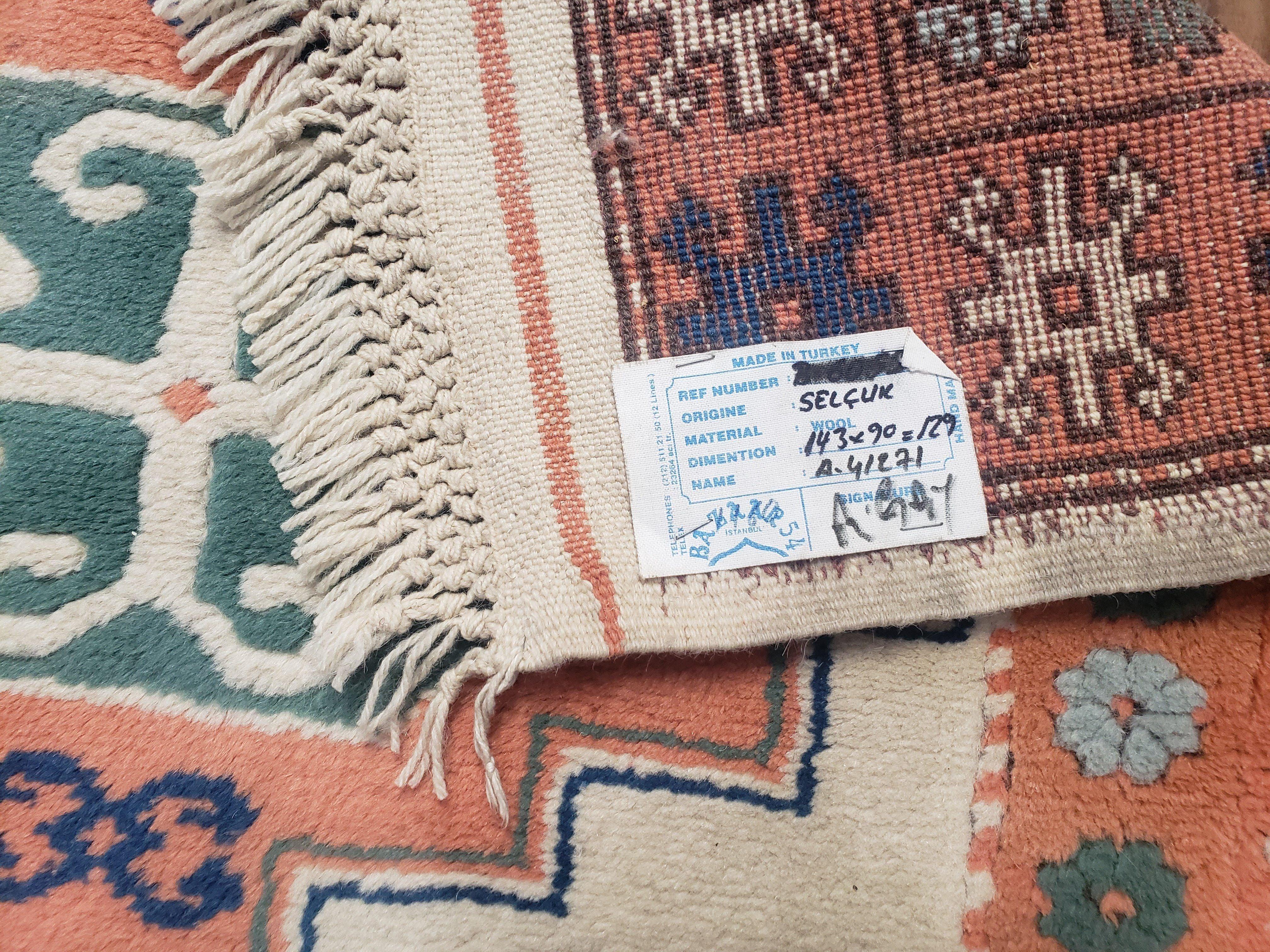 1960s Vintage Turkish Kazak Area Rug 3x5, Wool Hand-Knotted Ivory & Peach Tribal Style Carpet, 3 x 5 Soft Pile Living Room Carpet, Boho Rug - Jewel Rugs