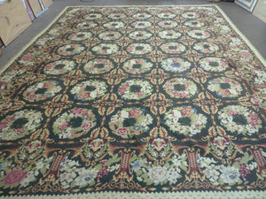 10' X 13' Handmade English Pattern Needlepoint Wool Floral Rug Carpet - Jewel Rugs