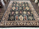 Indo Persian Mahal Rug 9x12, Dark Green and Cream Hand Knotted Wool Oriental Carpet, Floral Allover, Vintage Traditional Handmade Room Sized - Jewel Rugs