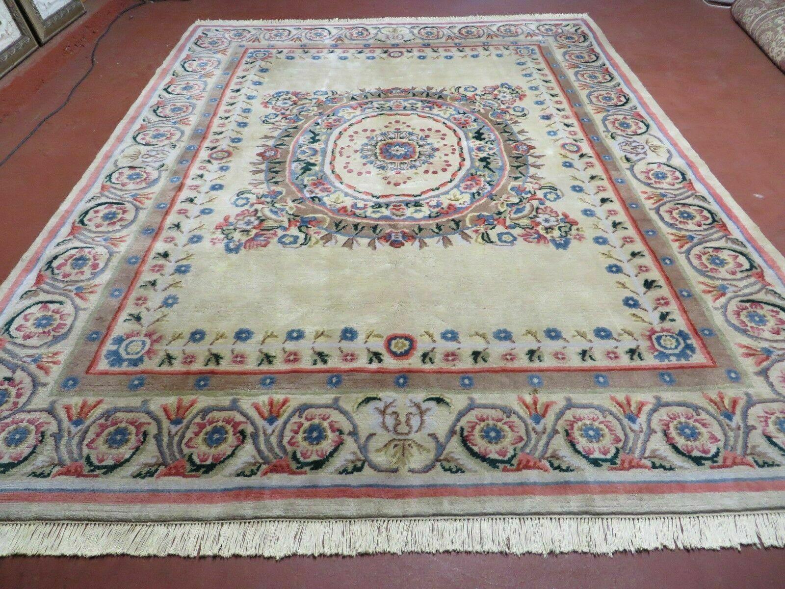 8' X 10' Vintage Handmade Wool Rug Aubusson Savonnerie Design European Nice - Jewel Rugs