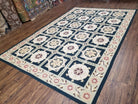 Vintage Chinese Needlepoint Rug 6x9, Panel Design Area Rug Wool Hand-Woven Black & Ivory Carpet Flat Weave Bedroom Rug 6 x 9 Living Room Rug - Jewel Rugs