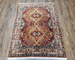 Vintage Persian Tabriz Rug, Unique Colors, Copper Topaz Cream Ivory, Hand-Knotted, Wool, 3' 4" x 4' 7" - Jewel Rugs