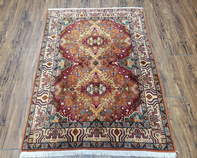 Vintage Persian Tabriz Rug, Unique Colors, Copper Topaz Cream Ivory, Hand-Knotted, Wool, 3' 4