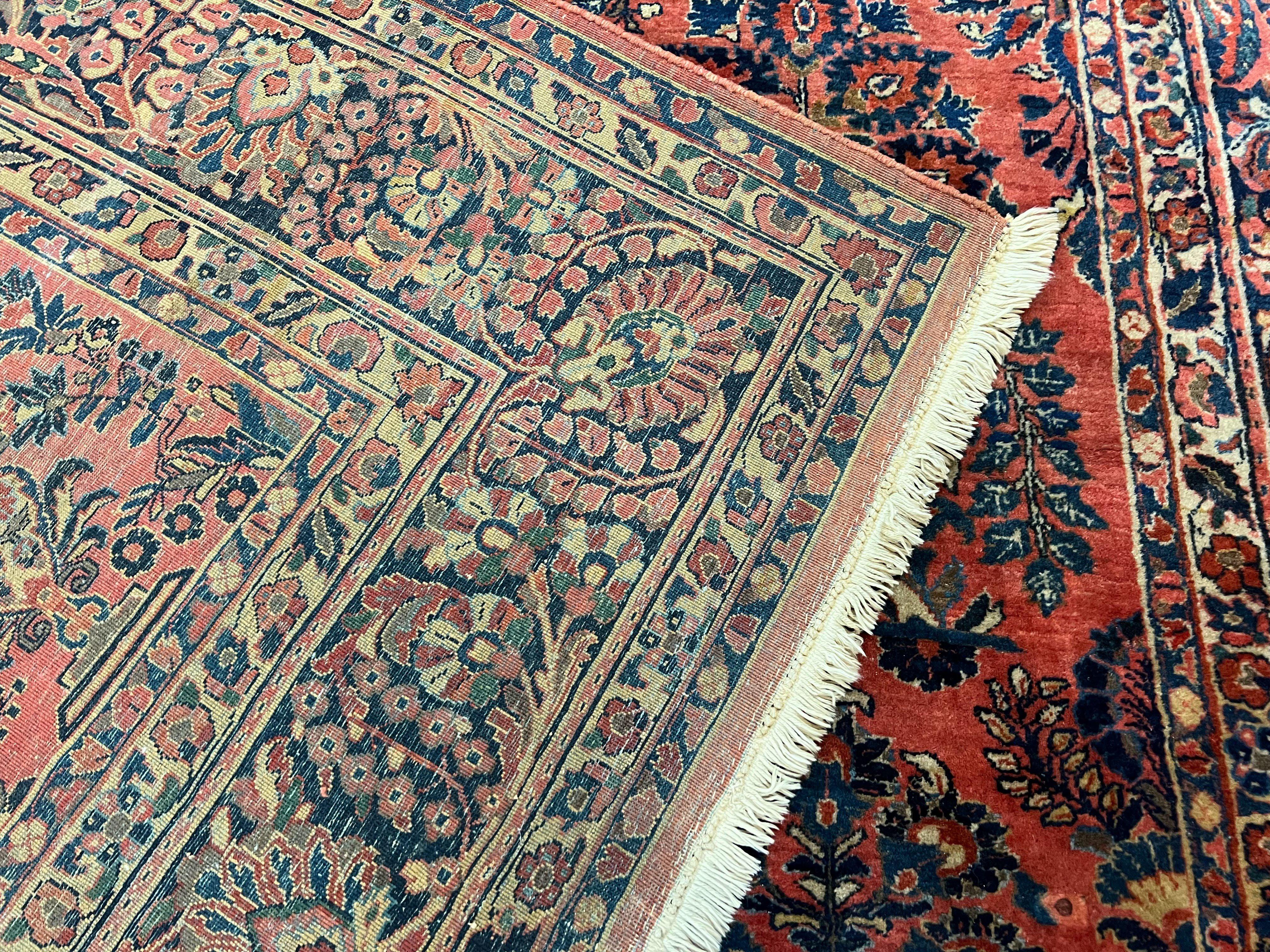 1920s Antique Persian Rug 9x12, Red Blue Hand Knotted, Allover Floral Pattern, High Quality, Room Sized Oriental Carpet, Wool, Collectible - Jewel Rugs