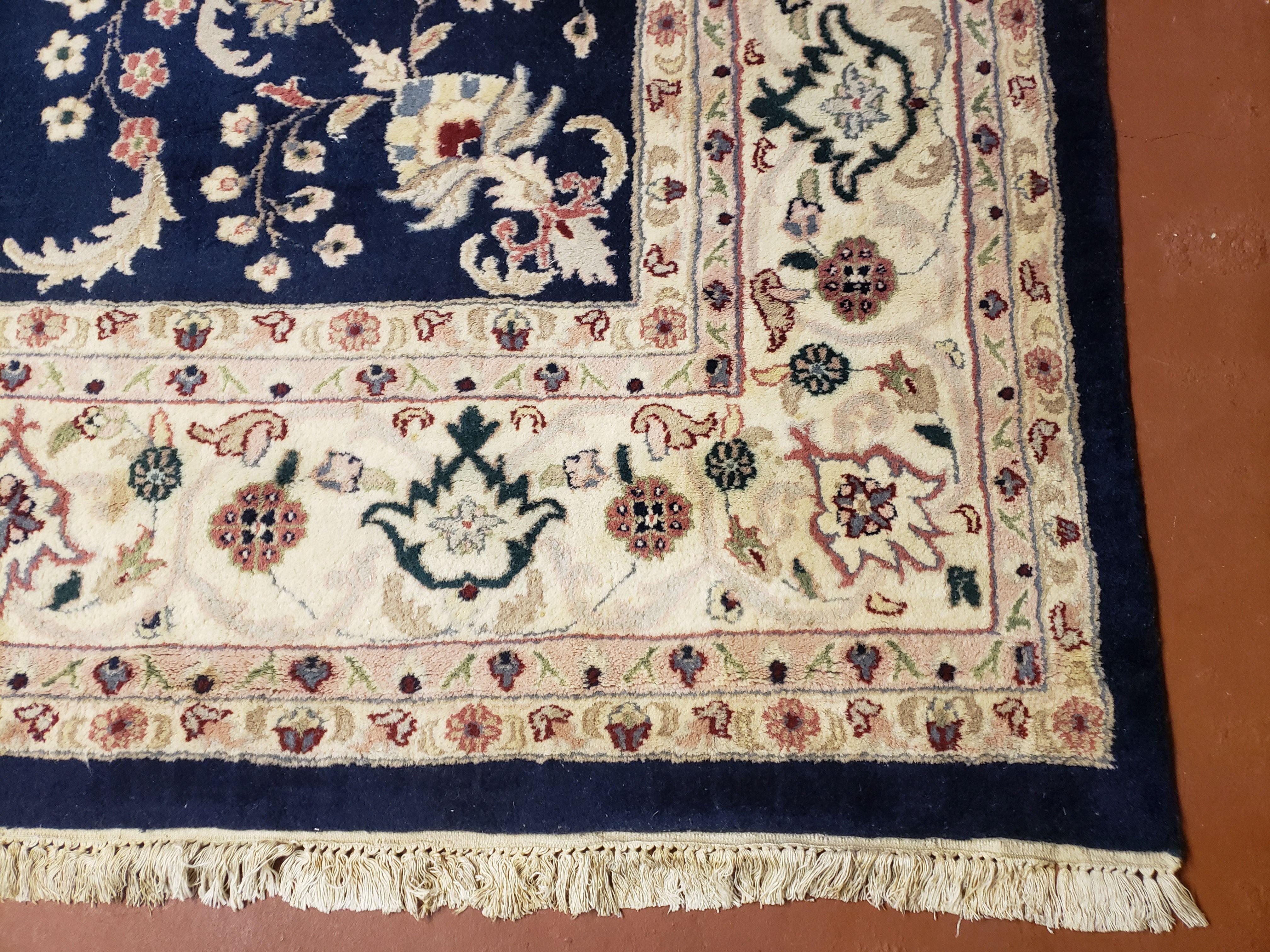 9x12 Pak Persian Floral Rug, 9 x 12 Pakistani Peshawar Rug, Midnight Blue Rug, Beige & Ivory, Hand-Knotted Oriental Carpet, Living Room Rug - Jewel Rugs