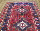 Antique Persian Shiraz Tribal Rug, Afshar Design, Double Medallion, Hand-Knotted, Red and Navy Blue, Wool, 5' 1" x 6' 8" - Jewel Rugs