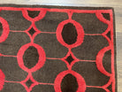 Modern Tibetan Rug 3.8 x 5.7, Raspberry Red and Dark Brown, Abstract Circle Design, Hand Knotted, Soft Wool Handmade Tibet Nepali Carpet 4x6 - Jewel Rugs