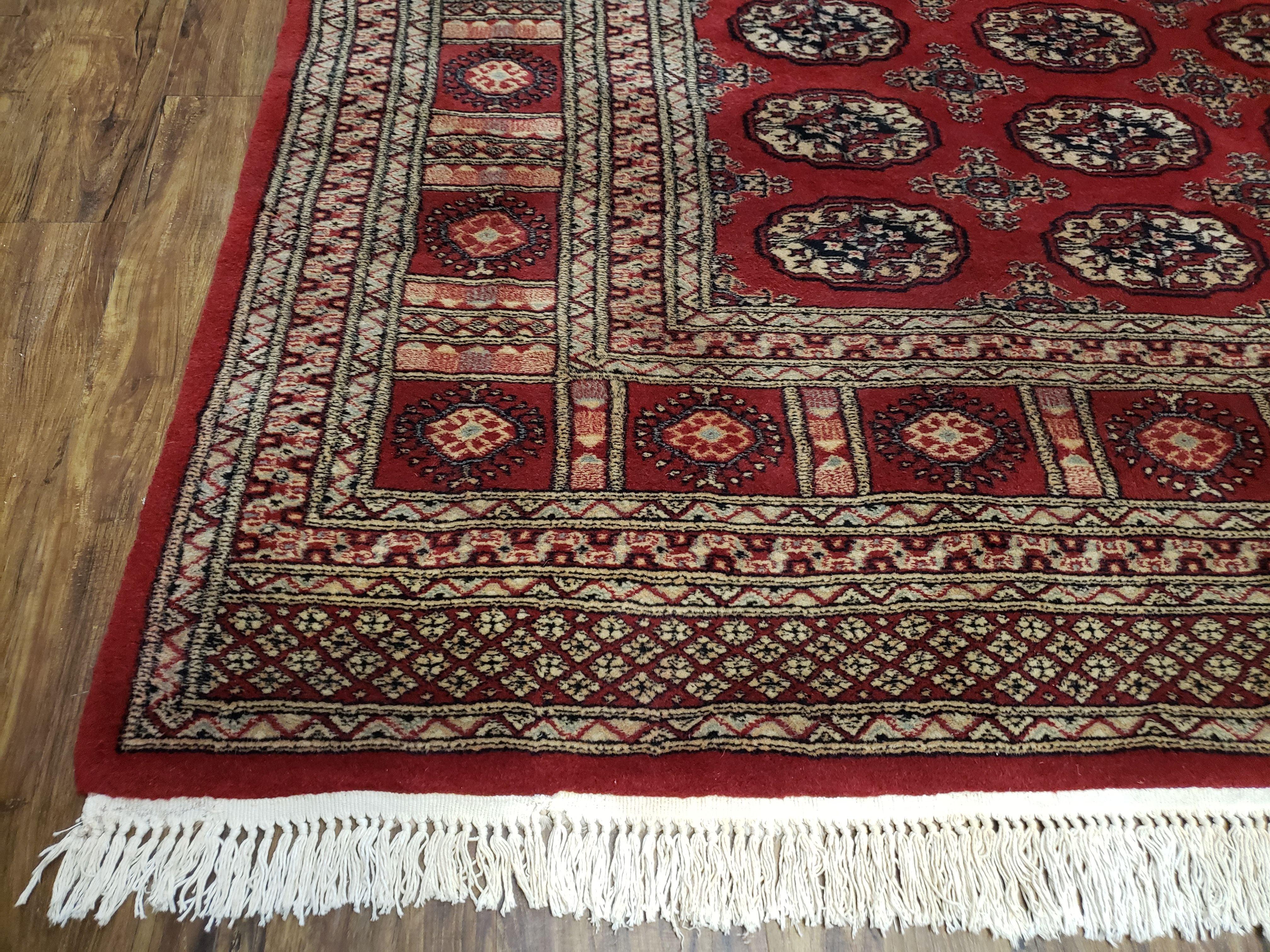 8x10 Red Bokhara Rug, 8 x 10 Traditional Turkoman Carpet, Red & Beige, Pakistani Rug, Vintage, Hand-Knotted, Oriental Wool Area Rug - Jewel Rugs