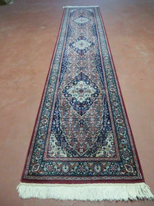 2' 6" X 12' Vintage Handmade India Floral Blue & Red Wool Runner Rug Oriental Carpet - Jewel Rugs