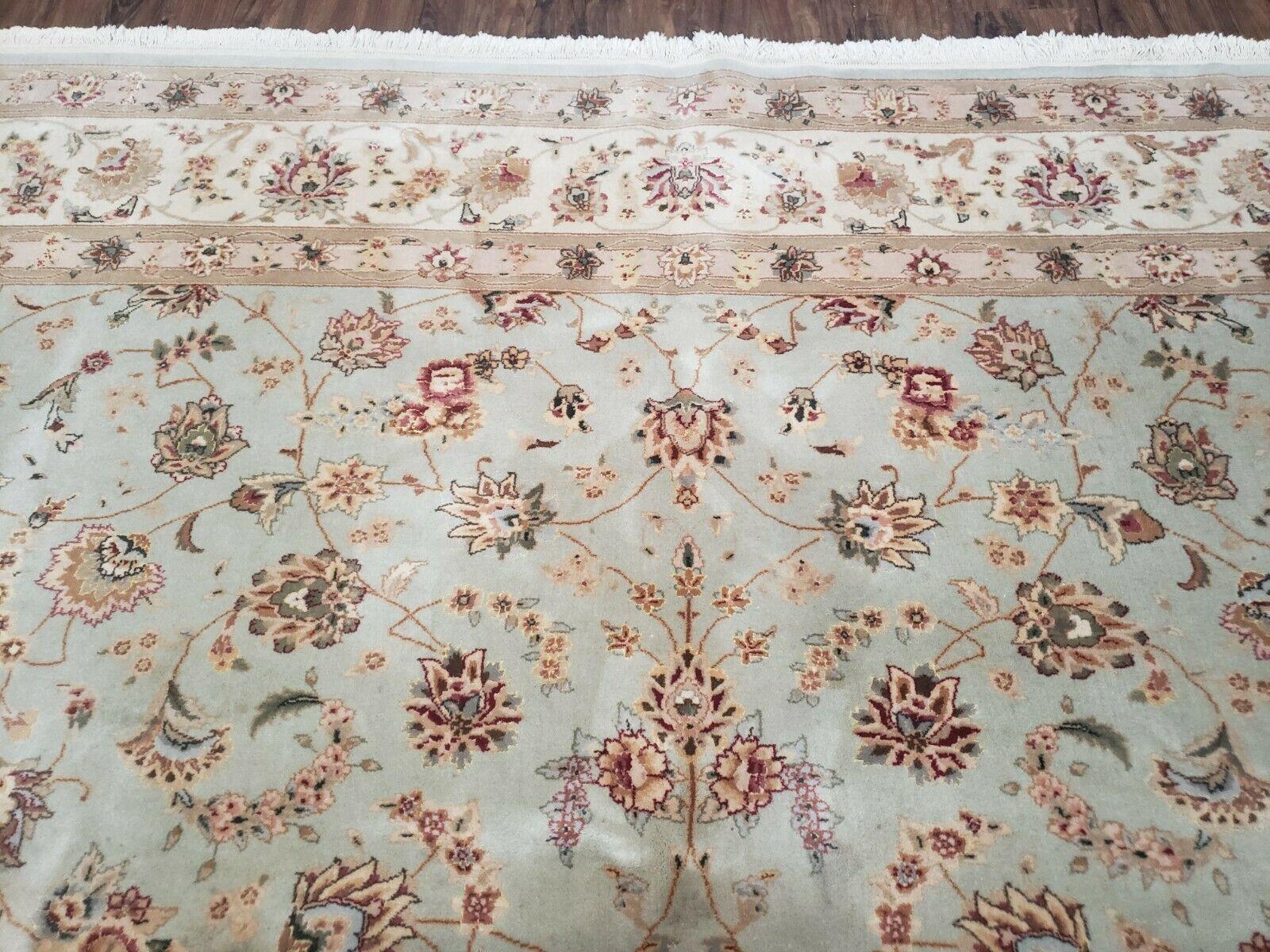 8' X 10' Vintage Handmade Oriental Floral Wool Rug Silk Accent Taupe Green Nice - Jewel Rugs