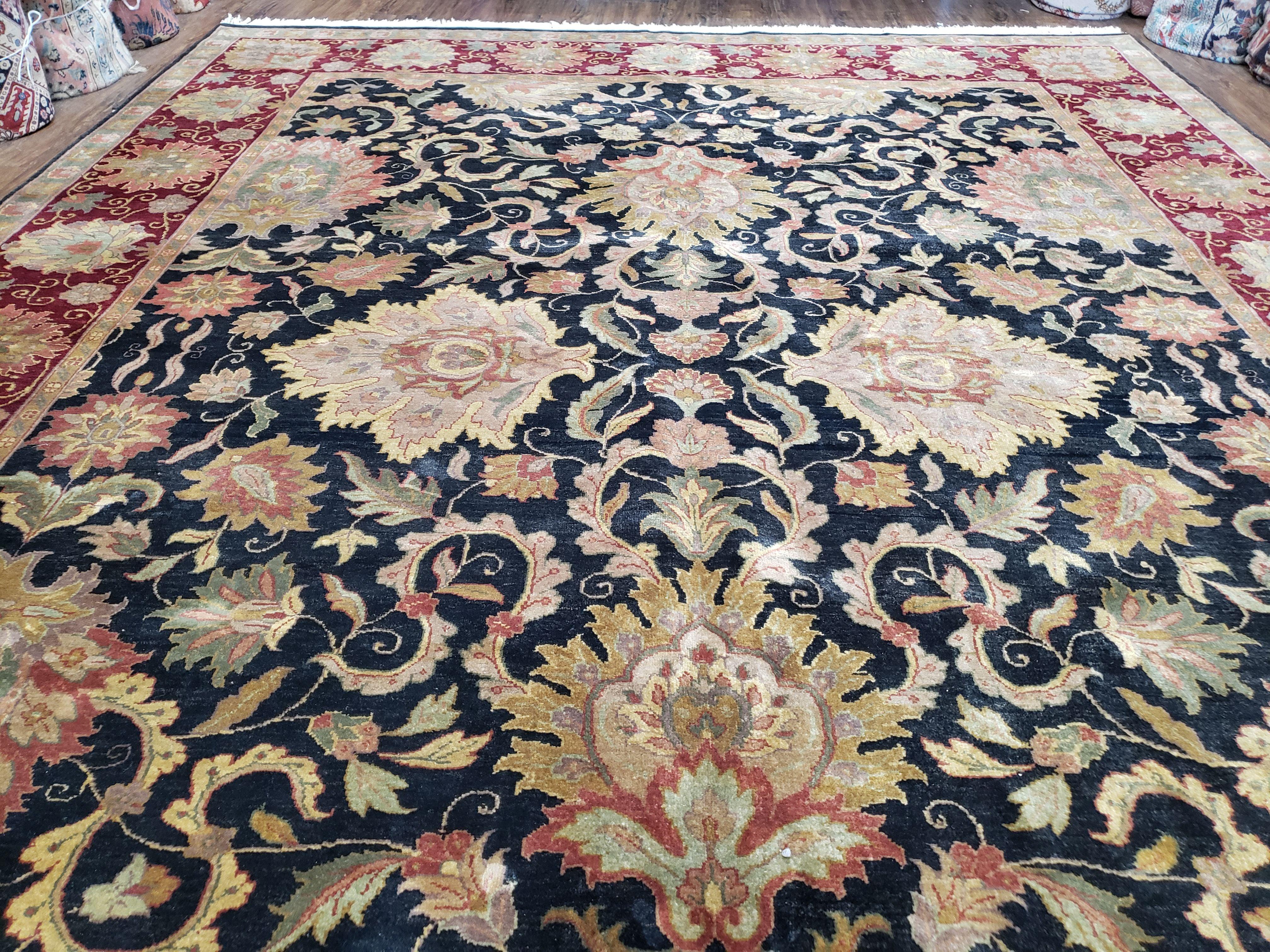 Vintage Indo Mahal Area Rug 9x12, Indian Persian Oriental Carpet, Hand-Knotted, Large Floral Design, Wool, Rug for Living Room Dining Room - Jewel Rugs