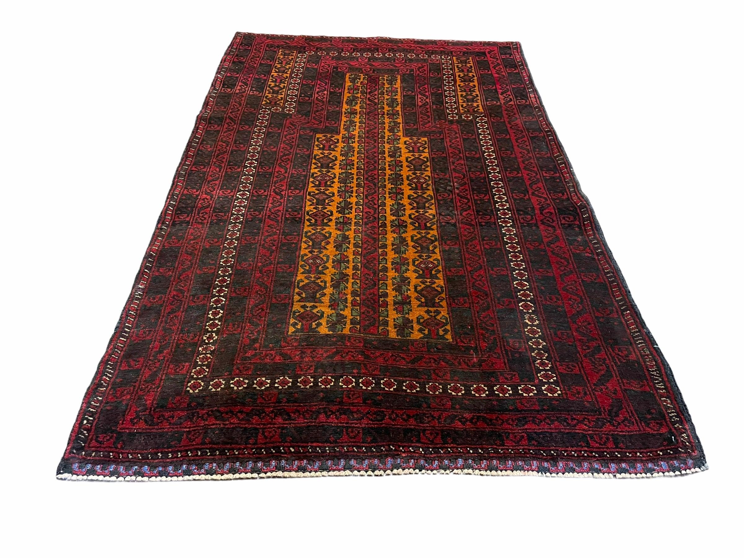 3x5 New Vintage Handmade Tribal Balouch Wool Rug Afghan Prayer Rug Orange Red - Jewel Rugs