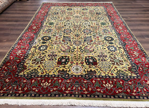 Turkish Power Loomed Rug 7x10, Vintage Oriental Carpet 7 x 10 Area Rug, Gold and Red Rug, Allover Motif, Traditional Persian Design Rug Nice - Jewel Rugs