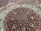 8ft Round Hand Knotted Rug, Unique Flower Petal Shape, 8x8 Circular Wool Carpet Handmade, Burgundy Cream Multicolor Floral Medallion Allover - Jewel Rugs