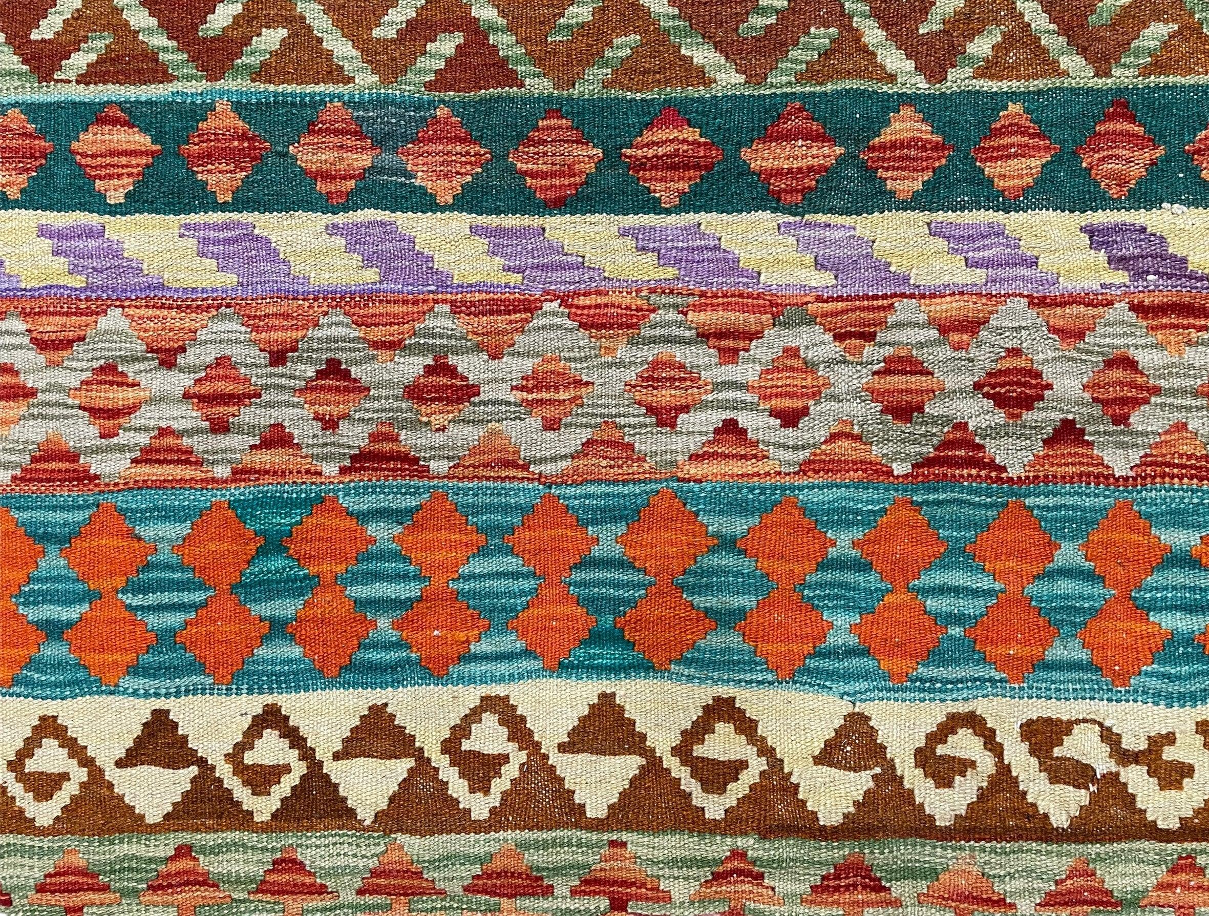 New 3x4 Kilim Rug Colorful Striped Kilim Rug Small Flatweave Multicolor Kilim 3 x 4 Small Kilim Wool Rug, Tribal Turkish Anatolian Kilim Rug - Jewel Rugs