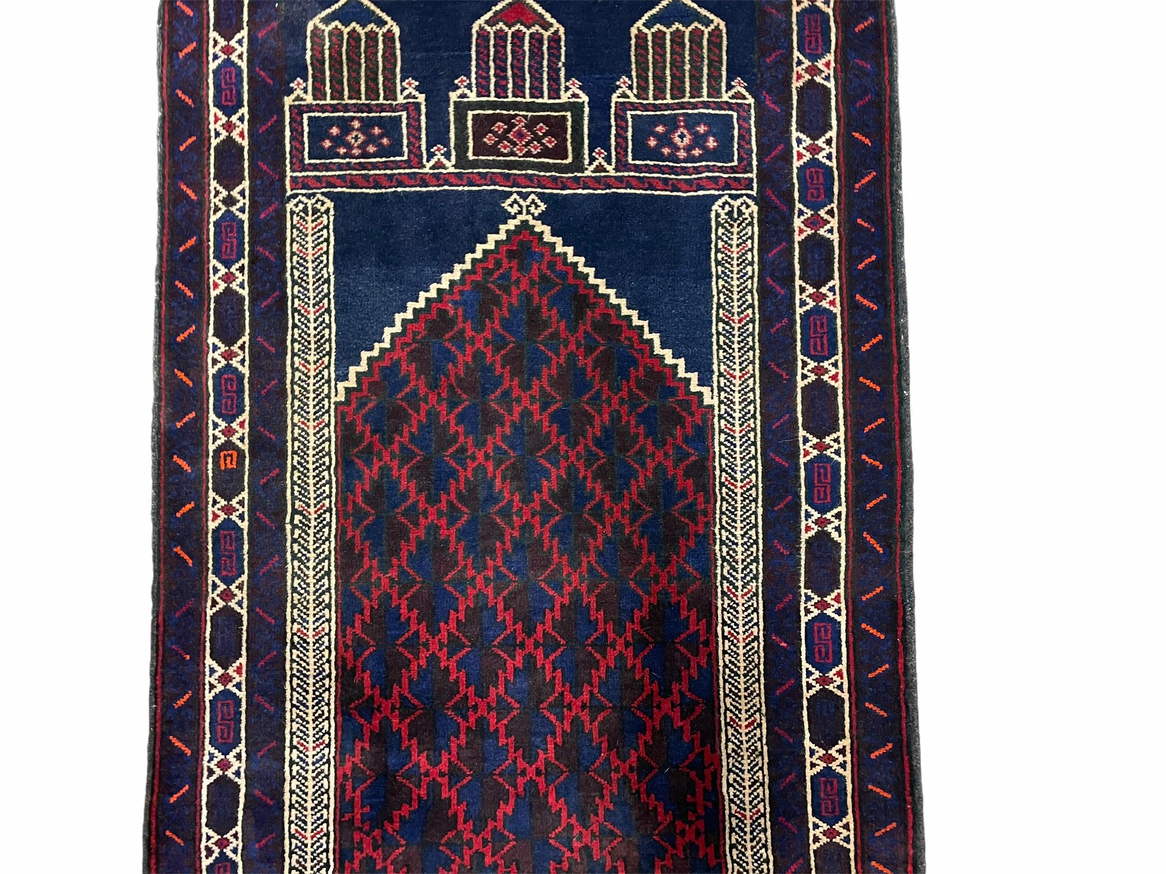 3x5 Vintage Handmade Tribal Wool Rug Balouchi Prayer Rug Afghan Rug Red Blue Wow - Jewel Rugs