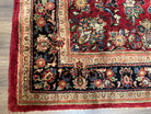 Rare Persian Almost Square Rug 6.3 x 5.3, Hand Knotted Wool Antique 1920s Sarouk Oriental Carpet, Red Navy Blue Beige, Floral Allover, 5x6 Area Rug - Jewel Rugs