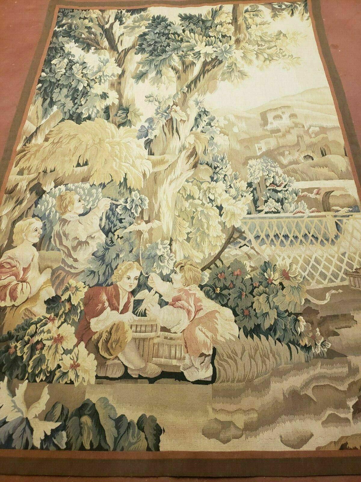 4' X 6' Tapestry French Design Handmade Aubusson Weave Nature One Of A Kind - Jewel Rugs