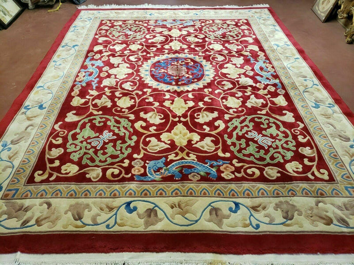 8' X 10' Handmade Art Deco Chinese Rug Carving Carpet 90 Line Dragon Flower Red - Jewel Rugs