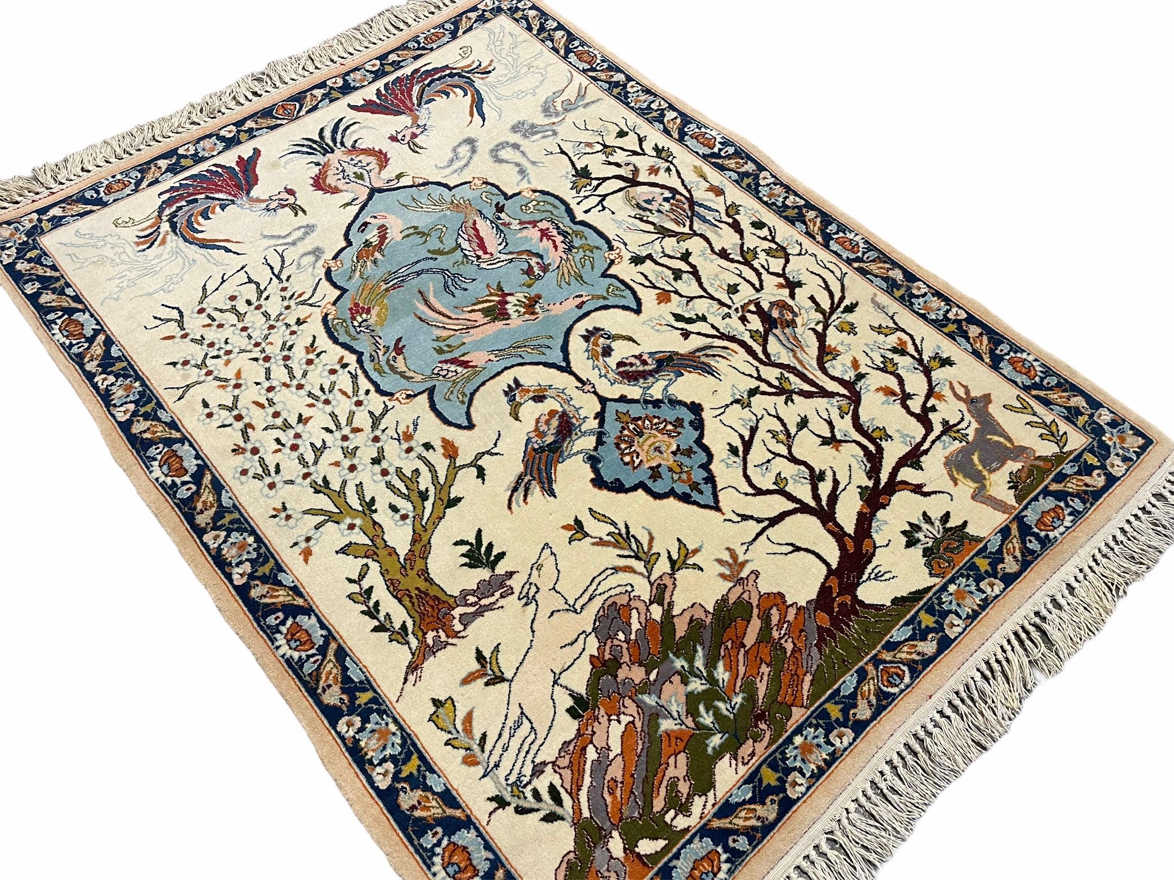 Pictorial Rug 2x3 Tree of Life Peacock Rug Birds Ultra Fine Wool & Silk Rug Nice - Jewel Rugs