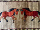 4 X 7 Handmade Hand-Knotted Quality Wool Rug Pictorial Horses Veggie Dyes Tribal - Jewel Rugs