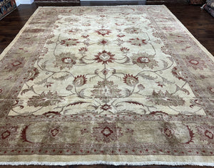 Large Peshawar Rug 11x14, Vintage Beige Chobi Carpet, Allover Floral Design, Hand Knotted, Wool, Room Sized Rug for Living Room Dining Room - Jewel Rugs