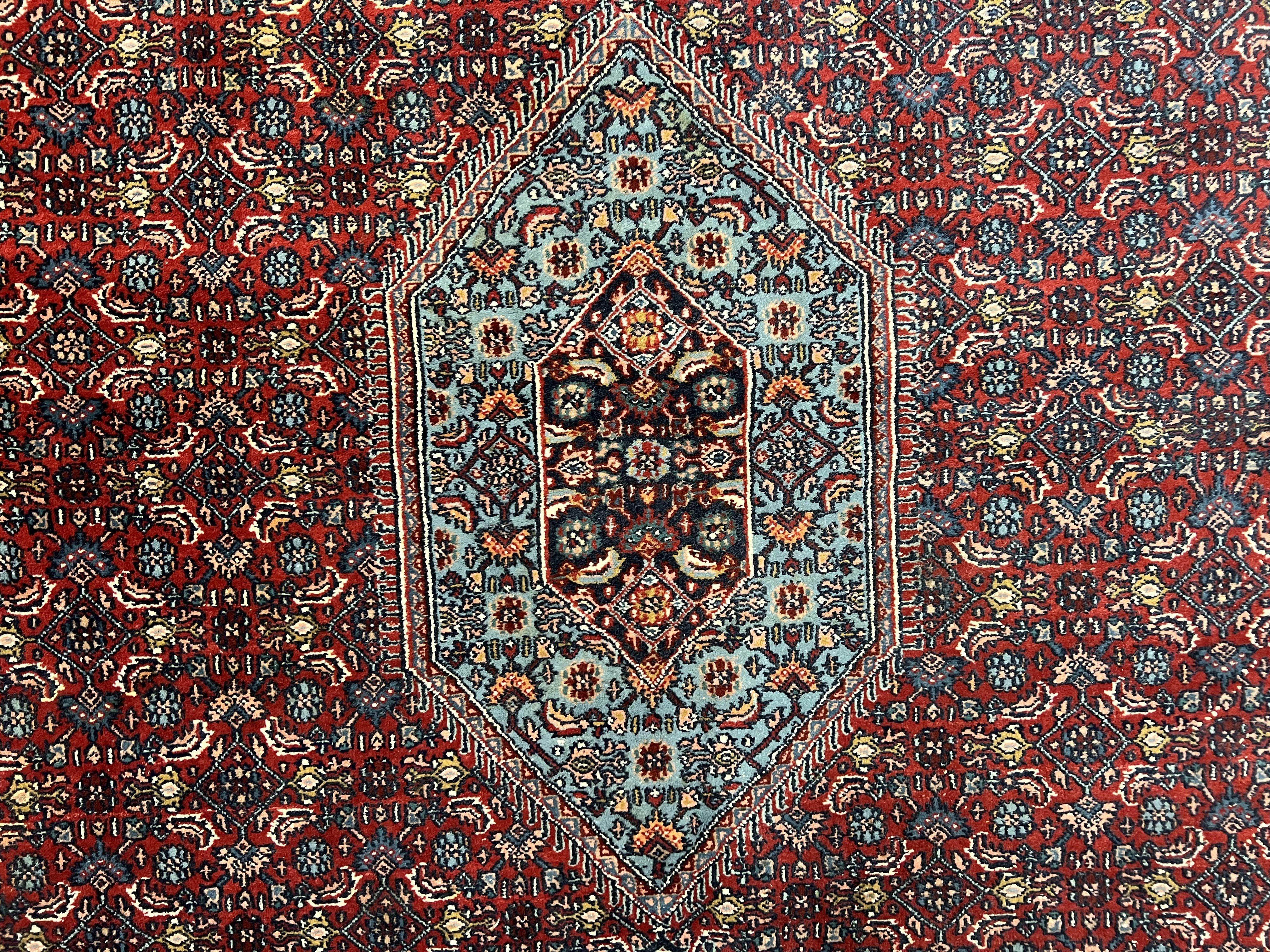 Indo Persian Bidjar Rug 8.5 x 10.3, Herati Mahi Pattern, Allover Medallion, Red Traditional Oriental 8x10 Hand Knotted Wool Carpet, Vintage - Jewel Rugs