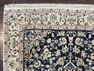 Very Fine Persian Nain Rug 3.7 x 6, Floral Medallion, Wool and Silk Accents, Highly Detailed, Hand Knotted Oriental Carpet, Navy Blue Ivory/Cream - Jewel Rugs