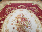 Large Aubusson Rug, 10x14 Rug, 10 x 14 Red Aubusson Carpet, Flatweave, Red Beige Ivory, Floral, Elegant Living Room Rug, Dining Room, Wool - Jewel Rugs