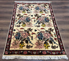 Persian Bidjar Rug 3.6 x 5 ft, Repeated Floral Motifs, Roses and Birds, Cream Burgundy, Fine Wool Oriental Bijar Carpet, Vintage Traditional Area Rug - Jewel Rugs