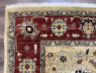 Indo Persian Mahal Rug 8x12, Wool Hand Knotted Oriental Carpet, Light Gold and Burgundy, Floral Allover, Vintage Room Sized Area Rug 8 x 12 - Jewel Rugs