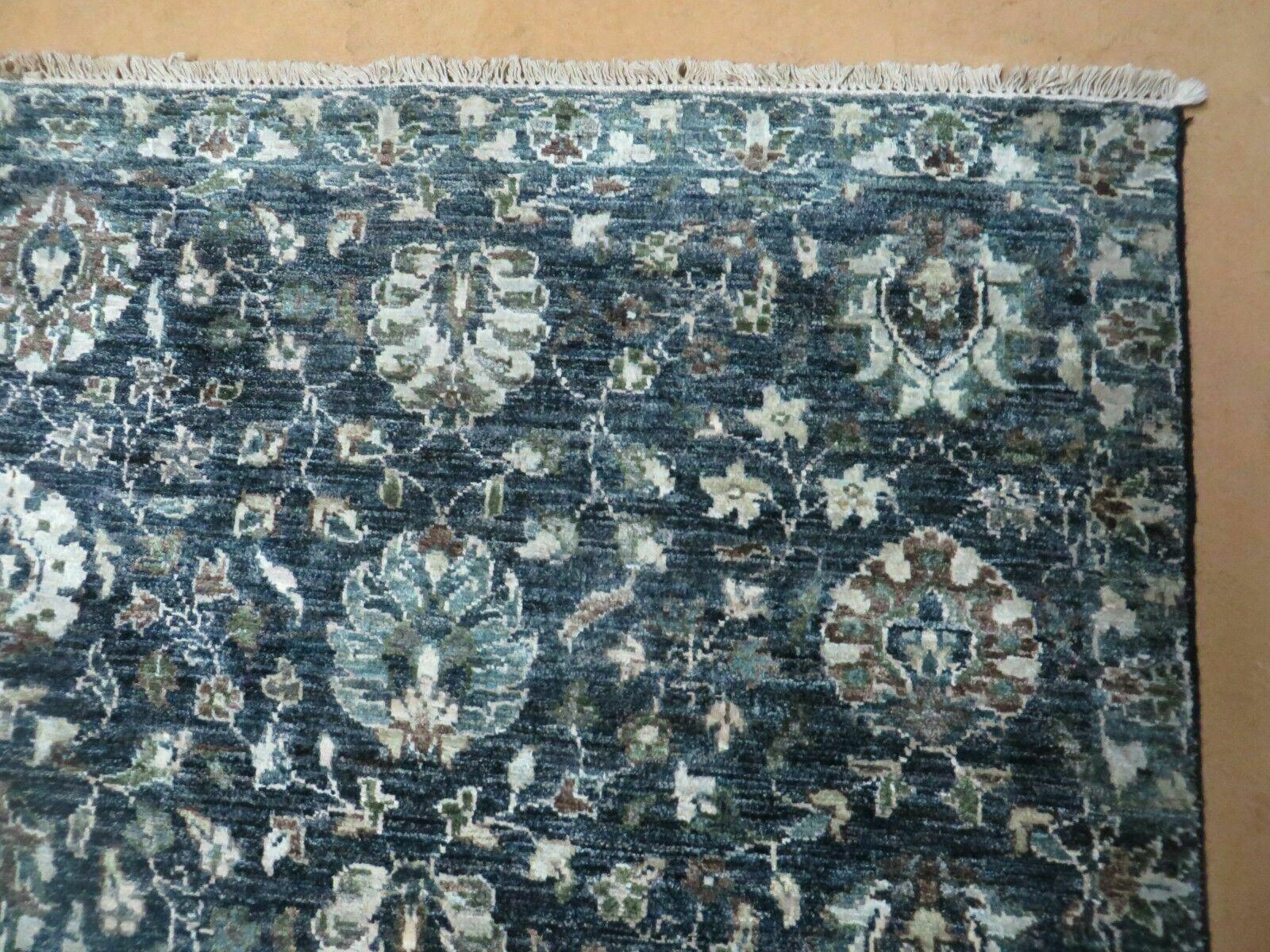 5' 6" X 8' Vintage Handmade Pakistani Floral Oriental Wool Rug Black Dark Grey - Jewel Rugs