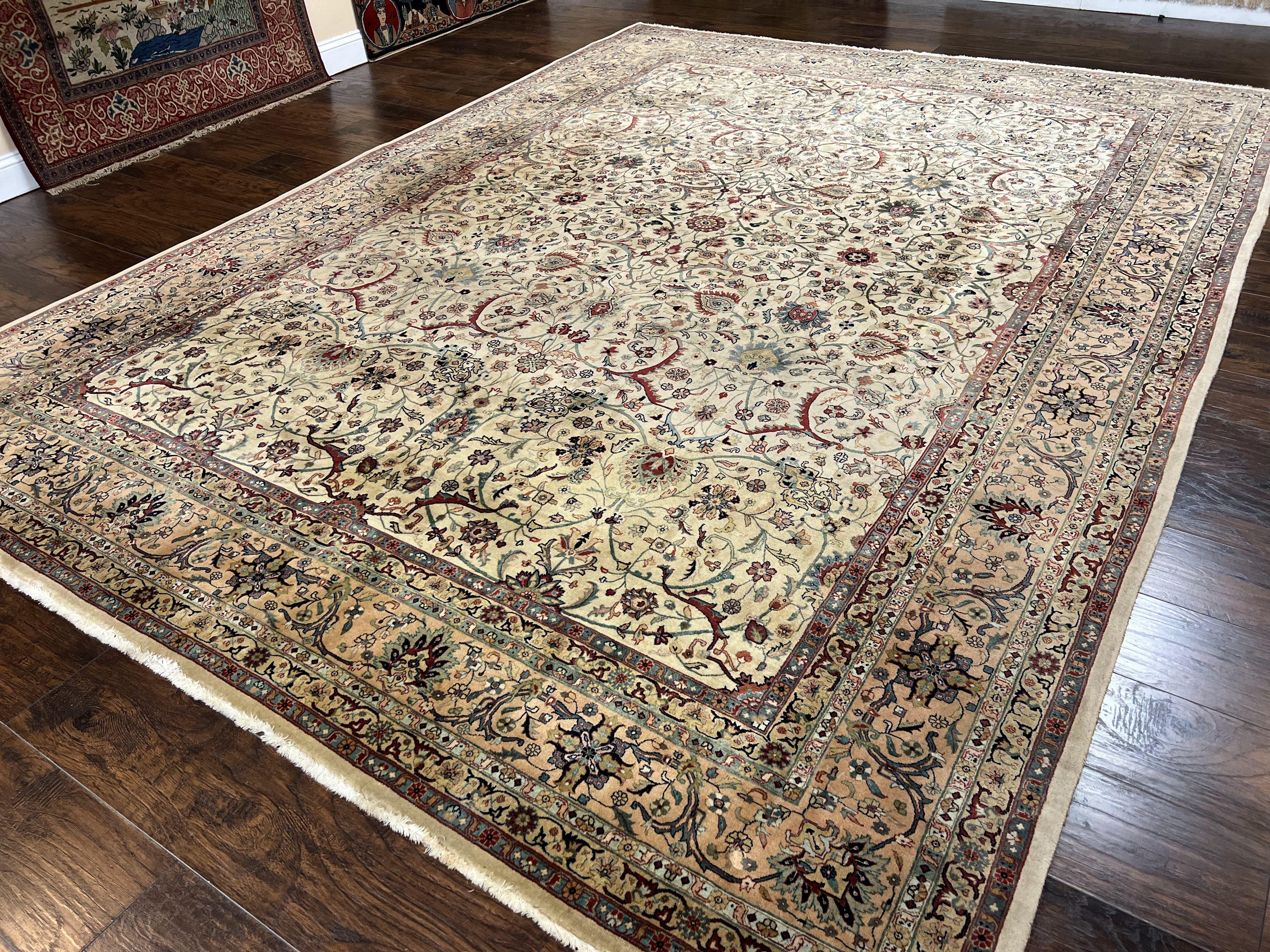 Pak Persian Rug 9x12 Oriental Carpet, Neutral Colors, Fine Hand Knotted Wool Rug 9 x 12 Vintage Rug, Allover Floral Pattern, Pakistani Rug - Jewel Rugs