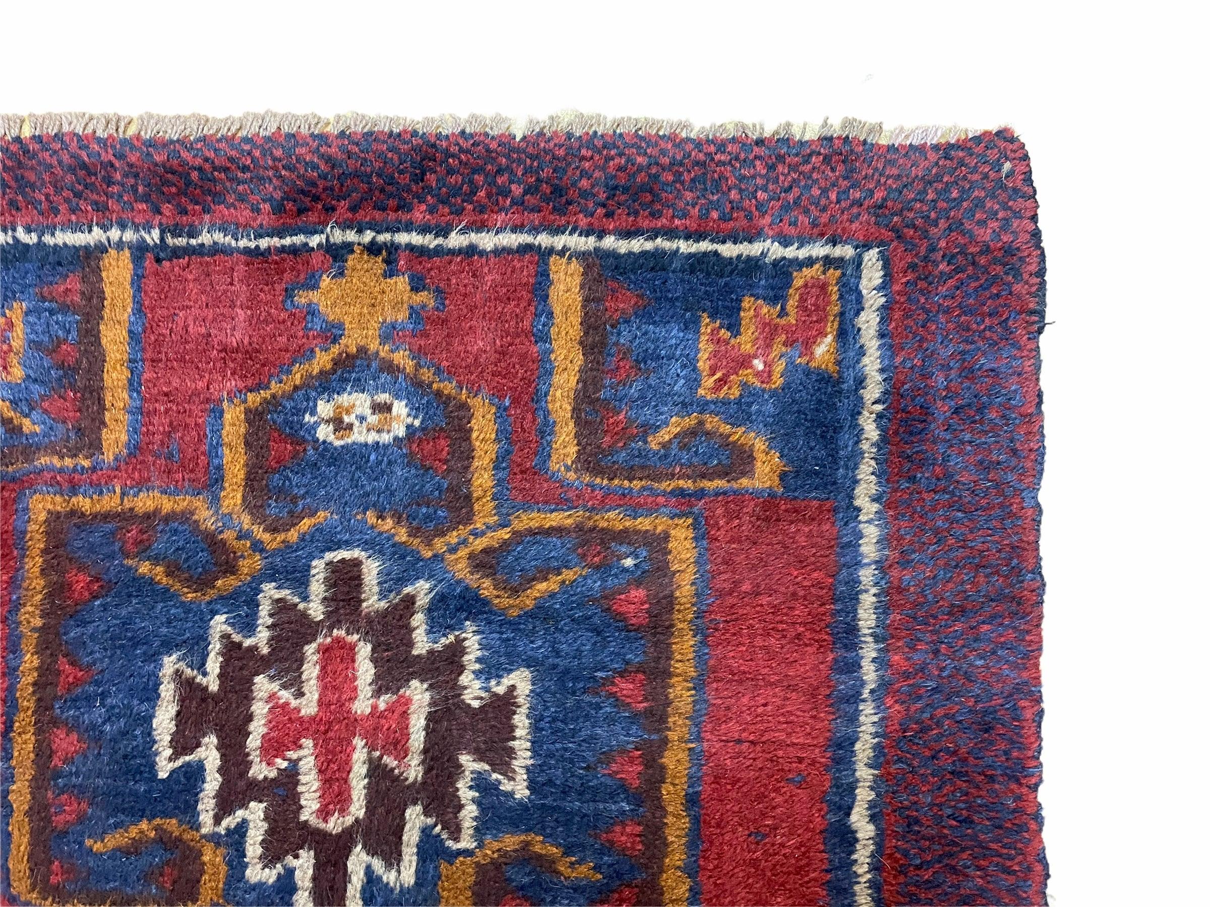 2' 8" X 4' 4" Vintage Handmade Tribal Wool Rug Balouchi Rug Afghan Rug Red Blue - Jewel Rugs