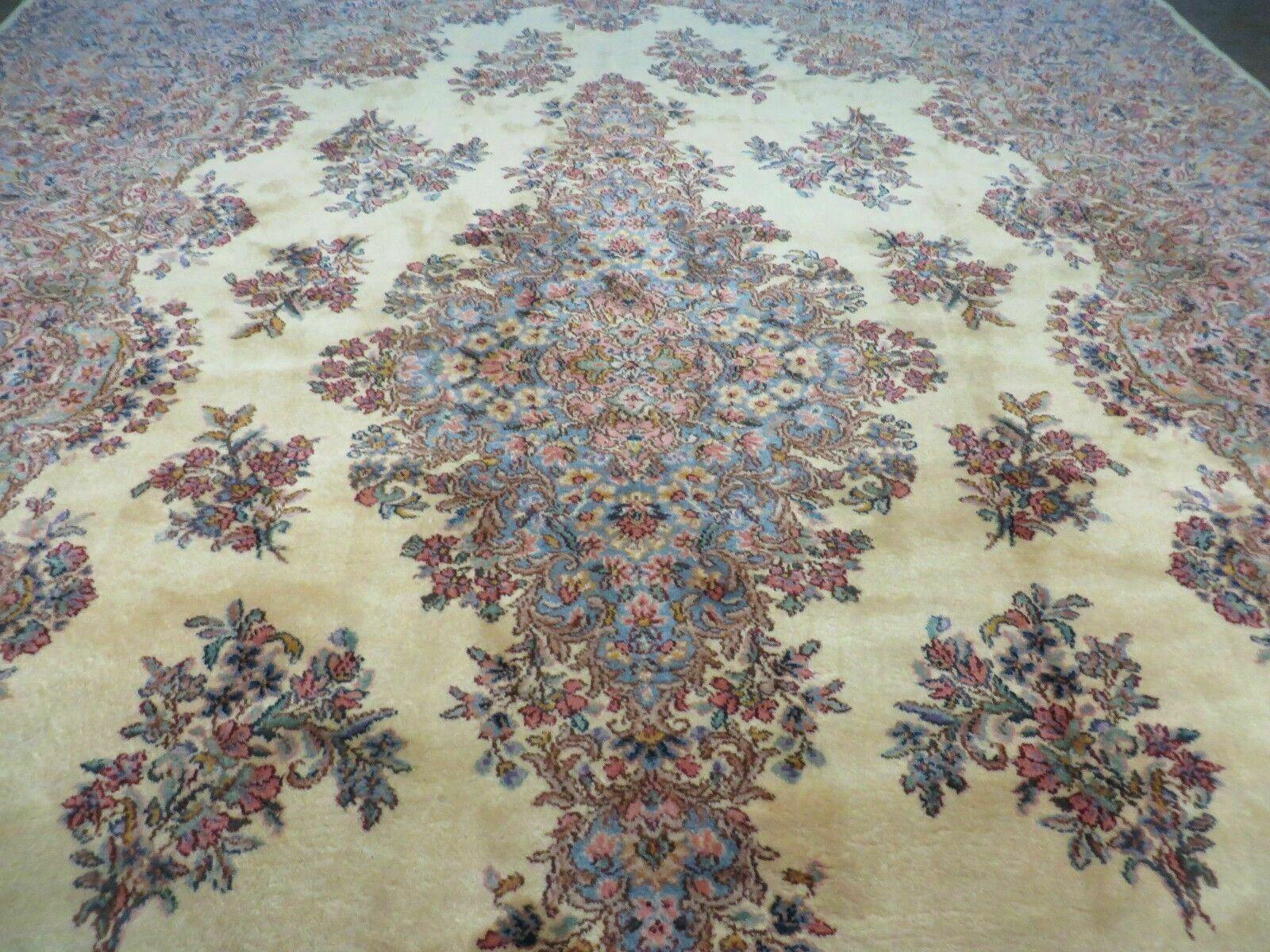 8' 8" X 12' Antique Karastan Ivory Medallion Kirman # 781 American Wool Rug Nice - Jewel Rugs