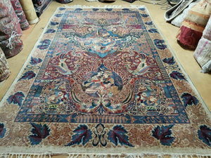 7' X 11' Handmade Indian Hand Knotted Wool Rug Pictorial Lover Images Bird Nice - Jewel Rugs