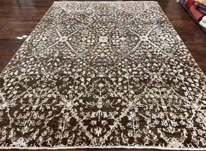 Modern Hand Knotted Rug 9x12, Contemporary Pakistani Oriental Carpet, Brown Area Rug, Wool Floral Rug 9 x 12 ft, Contemporary Room SIzed Rug - Jewel Rugs
