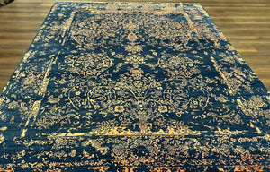 Area Rug 8x10 High Quality Handmade Oriental Carpet, Modern Contemporary Rug, Rug for Living Room, Wool Rug, Blue and Gold, Pakistani Rug - Jewel Rugs
